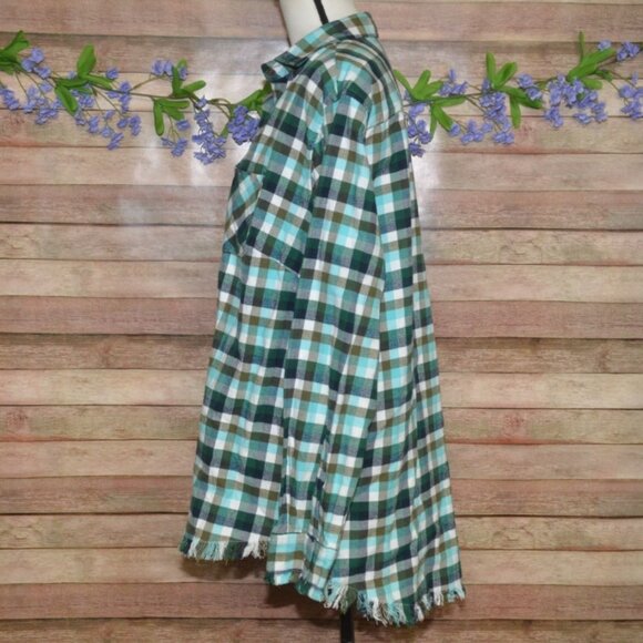 One 24 Rags Womens Green Plaid Flannel Shirt Frayed Trim Button Up Size XXL Fall - Picture 5 of 11